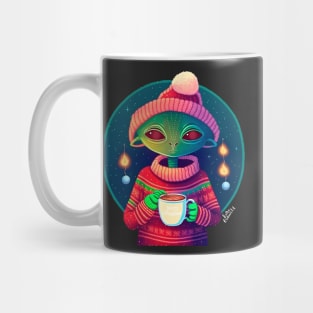 Christmas Funny Alien Drinking Coffee Wearing Sweater Mug